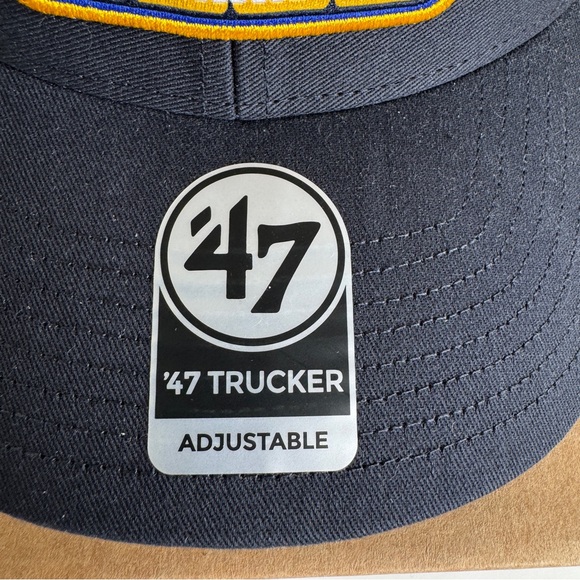 Milwaukee Brewers Hat ‘47 Brand Snapback Navy Pitch Mesh Back Trucker Cap NWT - Picture 3 of 7